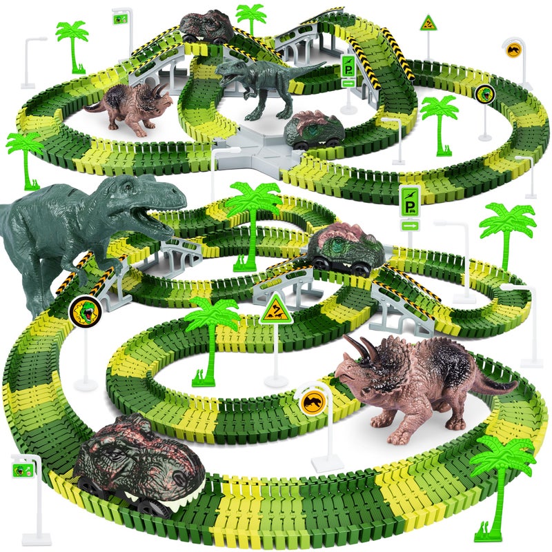Toyk Dinosaur Toys  252 PCS Create A Dinosaur World Road Race Tracks  Flexible Track Playset  2pcs Dinosaur Car for 3 4 5 6 Year Old Boys Girls Birthday Party Favor Gift - Image 1